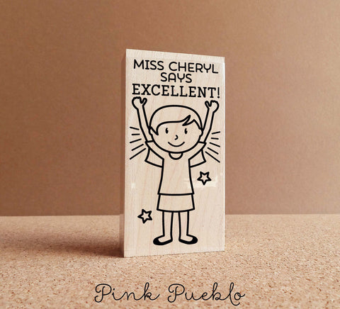 Teacher Name Stamp, Personalized Teacher Stamp, Teacher Appreciation Gift - Choose Hairstyle and Clothing - PinkPueblo