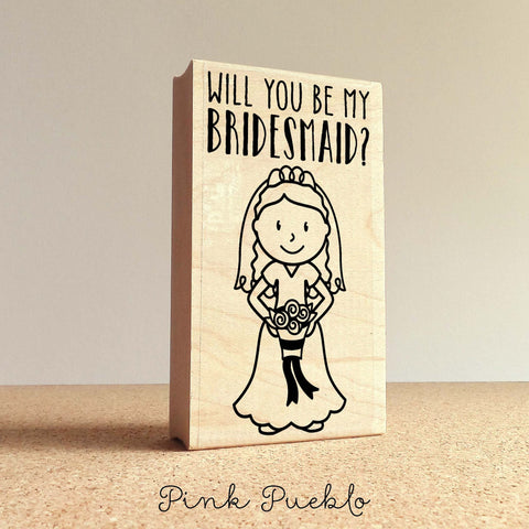 Personalized Bridesmaid Proposal Stamp, Personalized Wedding or Bridal Rubber Stamp - Choose Hairstyle and Accessories - PinkPueblo