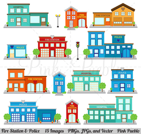 Fire Station & Police Clipart and Vectors - PinkPueblo