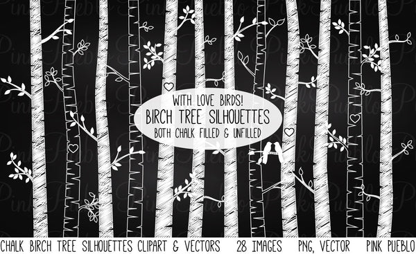 Chalkboard Birch Tree Clipart/Vector - PinkPueblo