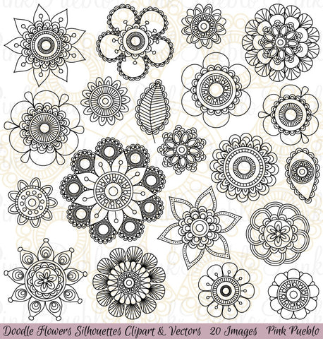 Doodle Flowers Clipart and Vectors - PinkPueblo