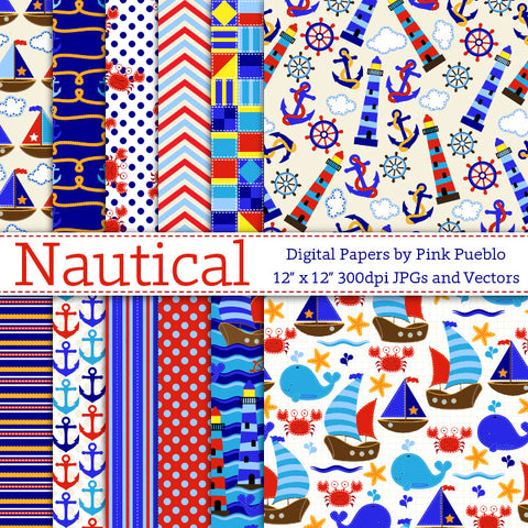 Seamless Nautical Patterns or Papers - PinkPueblo
