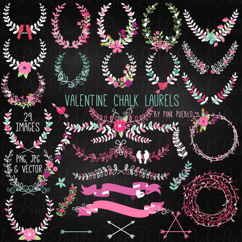 Chalkboard Valentine's Day Laurels Clipart - PinkPueblo