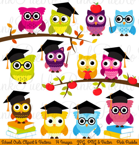 Back to School Owl Clipart & Vectors - PinkPueblo