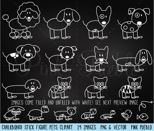 Chalkboard Stick Figure Pets Clipart and Vector - PinkPueblo