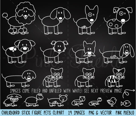 Chalkboard Stick Figure Pets Clipart and Vector - PinkPueblo