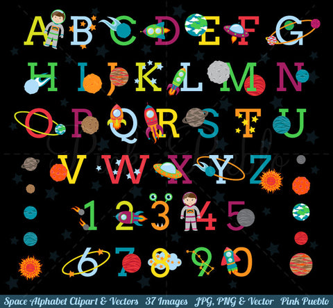Space Alphabet Clipart & Vectors - PinkPueblo