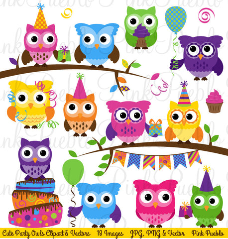 Birthday Party Owl Clipart & Vectors - PinkPueblo