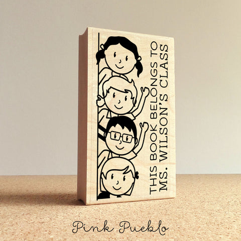 Personalized Bookplate Stamp for Teachers, Teacher Library Stamp - PinkPueblo