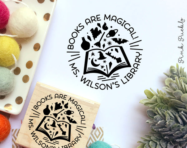 Personalized Teacher Book Stamp, Books are Magical Bookplate Stamp for –  PinkPueblo