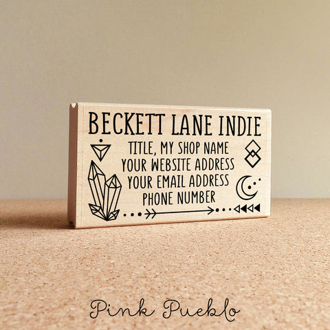 Personalized Business Boho Card Stamp, Custom Geometric Crystal Business Card Rubber Stamp - PinkPueblo