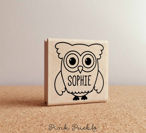 Owl Personalized Custom Rubber Stamp with Name - PinkPueblo