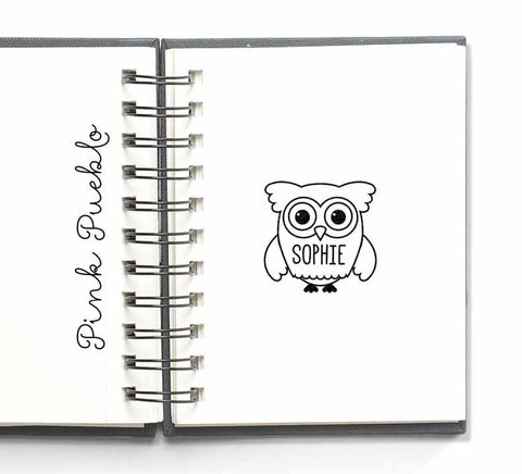 Owl Personalized Custom Rubber Stamp with Name - PinkPueblo