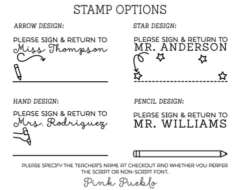 Personalized Sign and Return Stamp, Sign and Return Teacher Stamp, Teacher Gifts - PinkPueblo