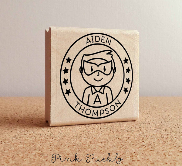 Personalized Boy Superhero Rubber Stamp - Choose Name, Hairstyle –  PinkPueblo