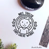 Mini Self-Inking Teacher Stamp, Personalized Custom Teacher Rubber Stamp Gift - Choose Hairstyle and Jewelry