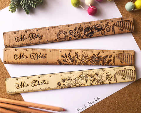 Engraved Personalized Wooden Teacher Ruler with Grading Scale, Personalized Teacher Gift