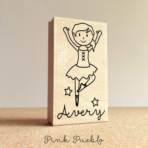 Personalized Ballerina Rubber Stamp for Children, Custom Ballet Stamp - PinkPueblo