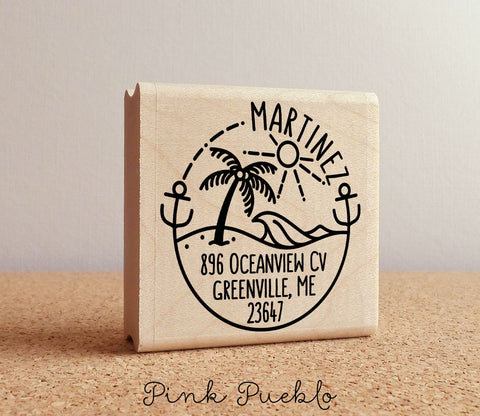 Beach Theme Return Address Stamp, Custom Rubber Stamp