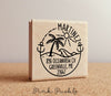 Beach Return Address Stamp, Round Address Stamp with Ocean and Palm Tree - PinkPueblo