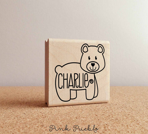 Personalized Custom Bear Rubber Stamp, Custom Bear Name Stamp for Kids - PinkPueblo