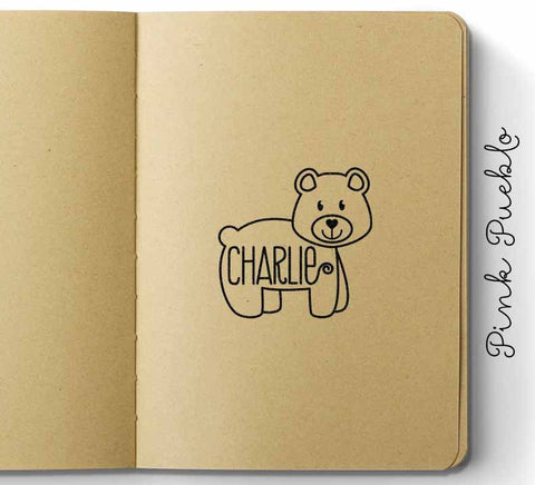 Personalized Custom Bear Rubber Stamp, Custom Bear Name Stamp for Kids - PinkPueblo