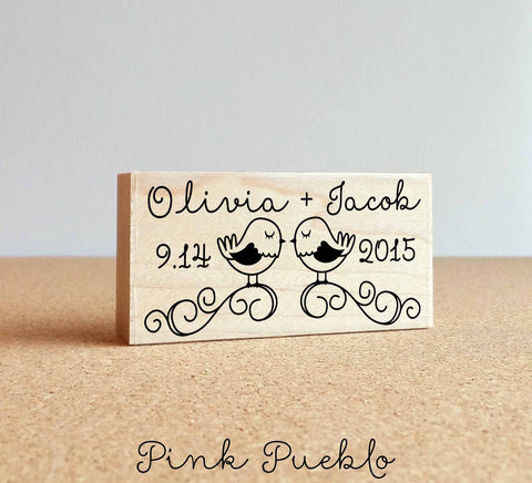 Personalized Lovebirds Wedding Rubber Stamp - PinkPueblo