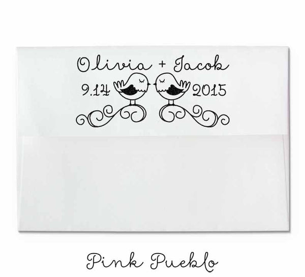 Personalized Lovebirds Wedding Rubber Stamp - PinkPueblo