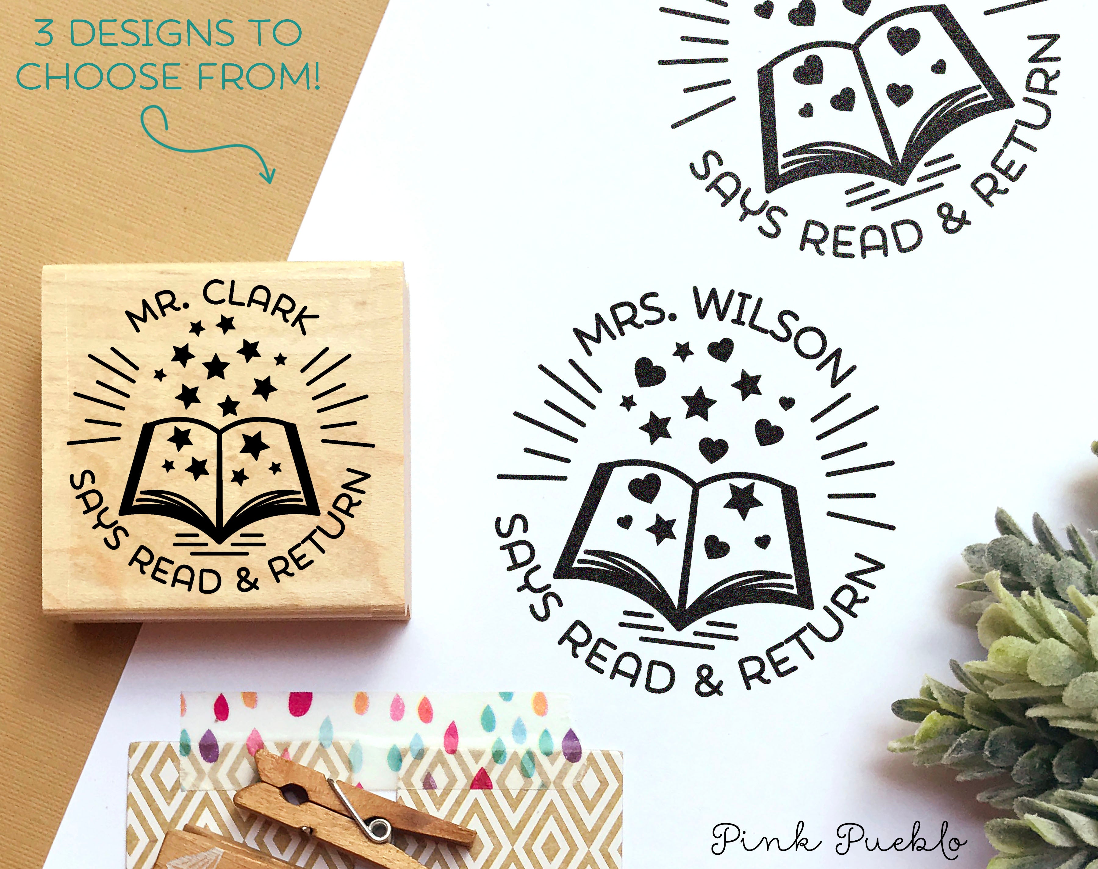 Monogram Book Stamp. Teacher Gift. Custom Bookplate Stamp. Gift
