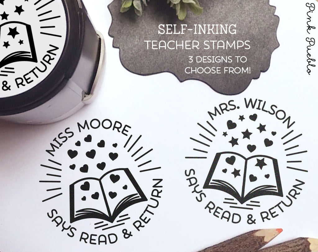 Self Inking Teacher Book Stamp, Personalized From the Library of