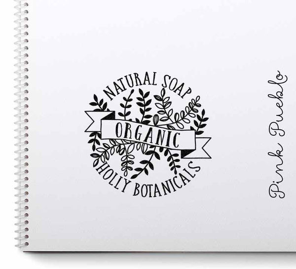 Personalized Botanical Rubber Stamp, Custom Product Label Stamp for Bath and Beauty Products - PinkPueblo