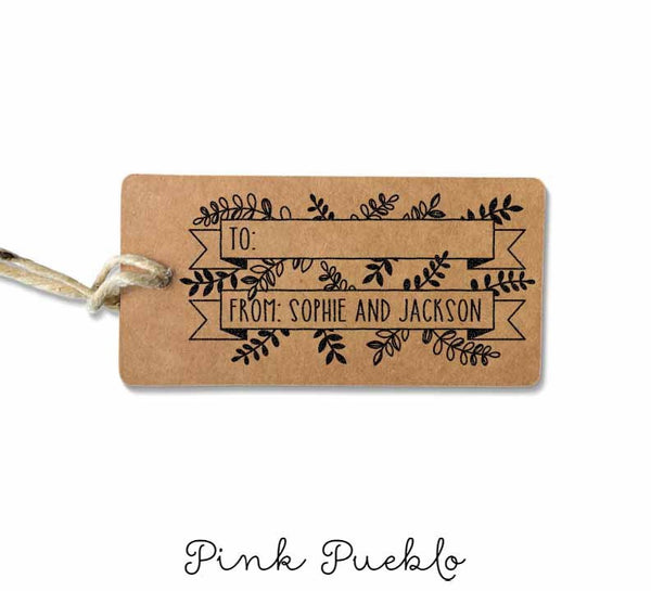 Custom To From Gift Tag or Mailing Stamp with Botanicals, Laurels, and Leaves - PinkPueblo