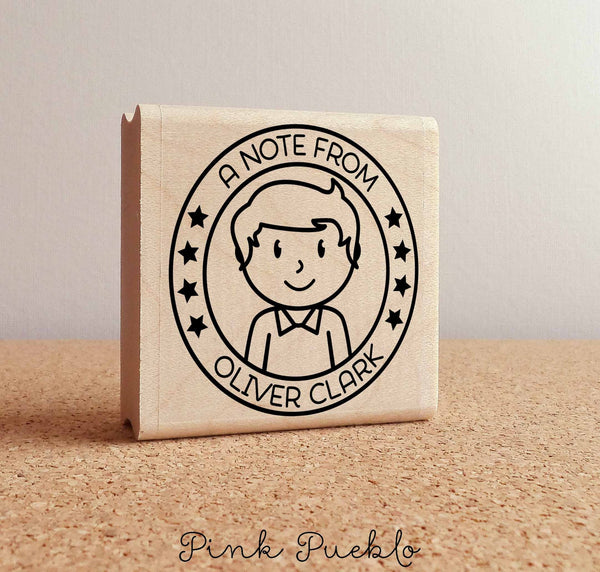 Personalized Rubber Stamp for Boys, Custom Kids Rubber Stamp - PinkPueblo
