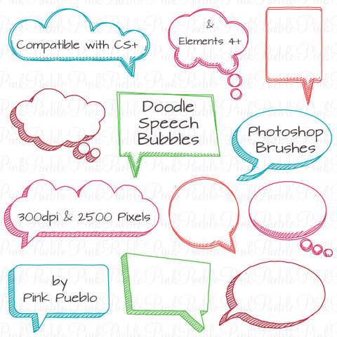 Doodle Speech Bubbles Photoshop Brushes - PinkPueblo