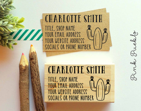 Personalized Cactus Business Card Stamp, Custom Business Card Rubber Stamp - PinkPueblo