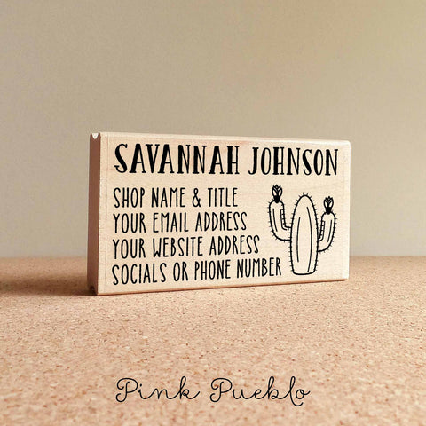 Personalized Cactus Business Card Stamp, Custom Business Card Rubber Stamp - PinkPueblo