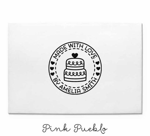 Made with Love Personalized Rubber Stamp, Baking Stamp with Cake - PinkPueblo