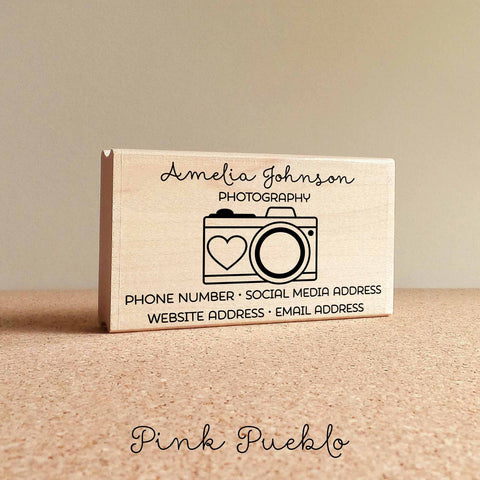 Personalized Photography Business Card Stamp, Camera Business Card Rubber Stamp - PinkPueblo