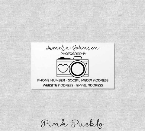 Personalized Photography Business Card Stamp, Camera Business Card Rubber Stamp - PinkPueblo