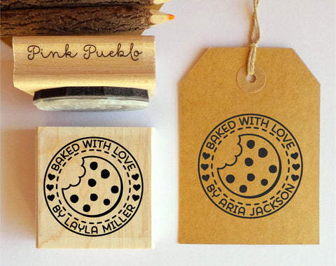 Personalized Baked with Love Rubber Stamp, Cookie Stamp For Baking Gifts or Baked Goods Labels - PinkPueblo