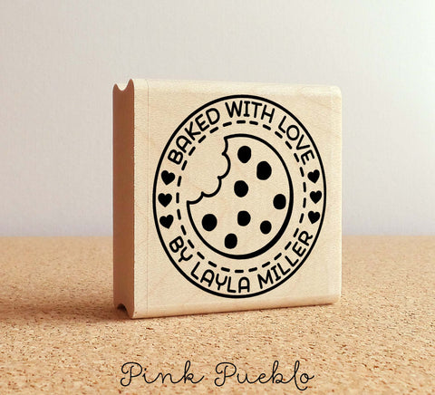 Personalized Baked with Love Rubber Stamp, Cookie Stamp For Baking Gifts or Baked Goods Labels - PinkPueblo