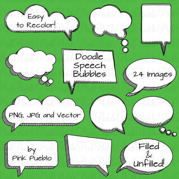 Doodle Speech Bubbles Clipart and Vectors - PinkPueblo