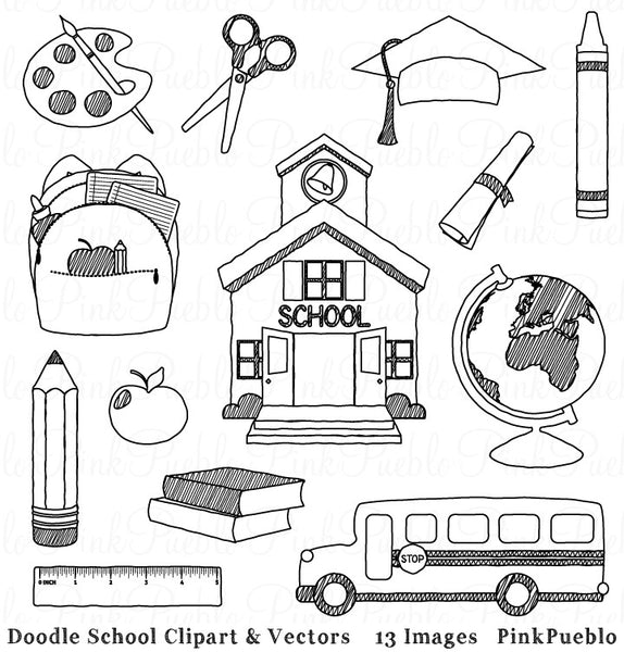 Doodle School Clipart and Vectors - PinkPueblo