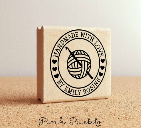 Personalized Crochet Rubber Stamp, Handmade with Love Crochet Yarn - PinkPueblo