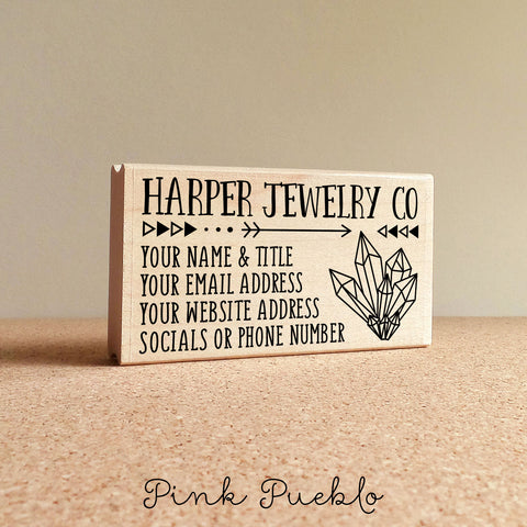 Personalized Business Card Stamp, Custom Boho Geometric Crystal Business Card Rubber Stamp - PinkPueblo