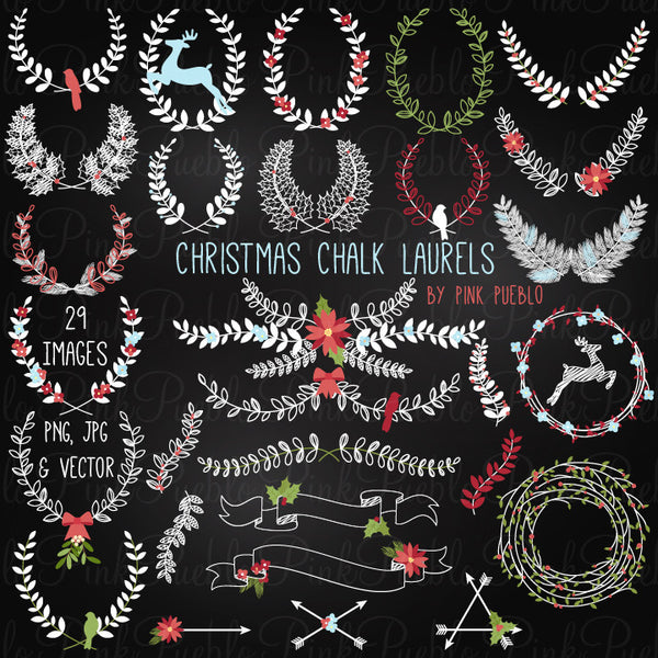 Christmas Chalkboard Laurels Clipart - PinkPueblo