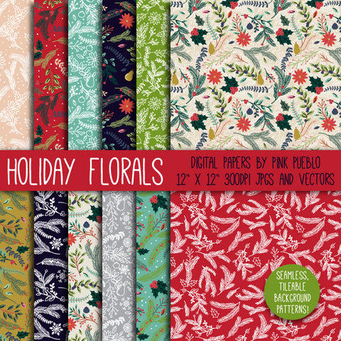 Christmas Holiday Floral Patterns - PinkPueblo