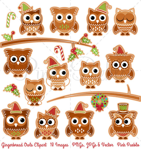 Gingerbread Owls Clipart and Vectors - PinkPueblo