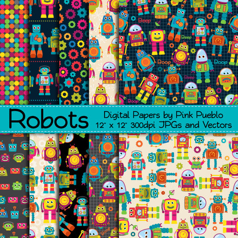 Seamless Robot Patterns or Papers - PinkPueblo