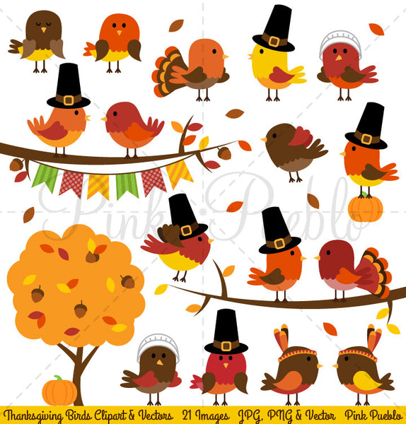 Thanksgiving Birds Clipart & Vectors - PinkPueblo